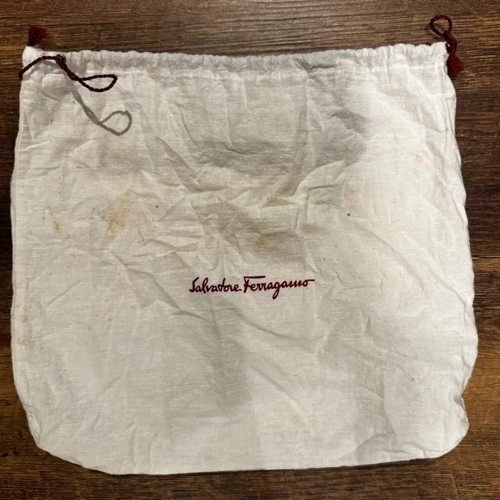 Salvatore Ferragamo Tan Leather Pouch/Clutch with Silver Hardware